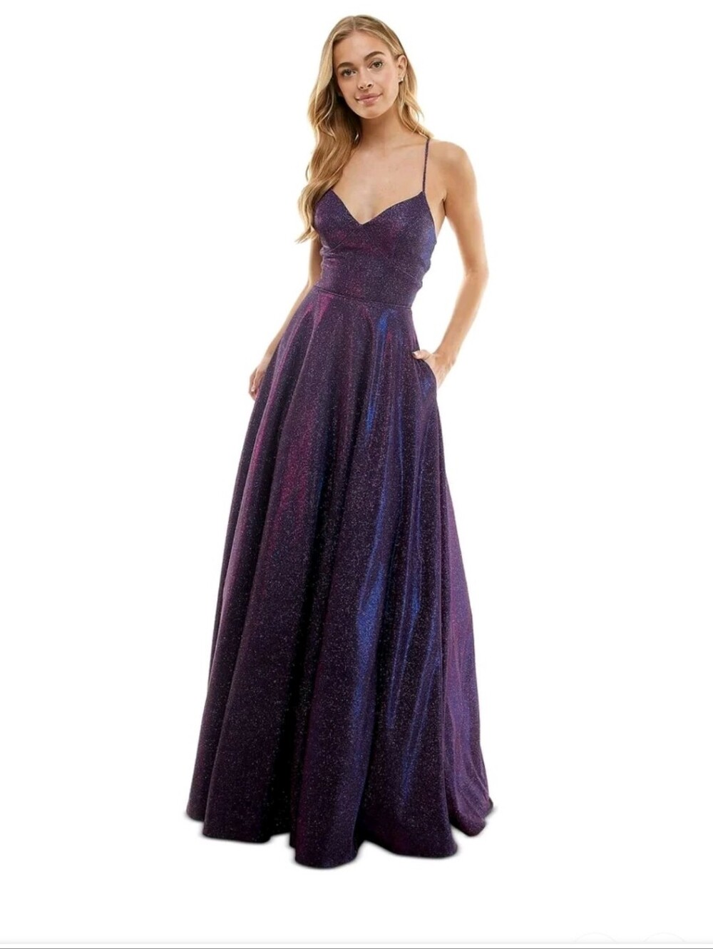 City Studios Juniors Purple Glitter Lace-Up-Back Evening Gown Dress Size 0